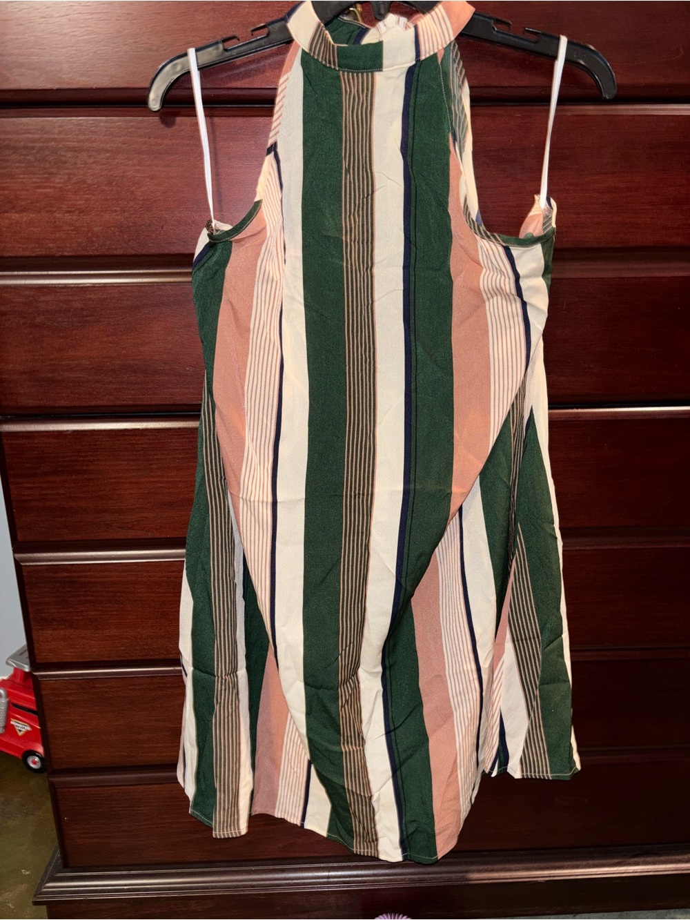 Striped Halter Dress in Green, Pink & White